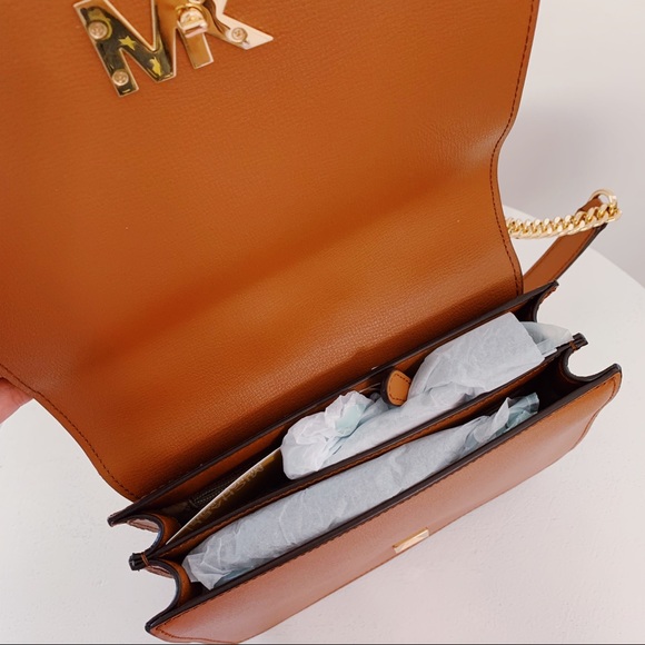 Michael Kors Mott Lg Chain Shoulder Leather Brown - Picture 11 of 14